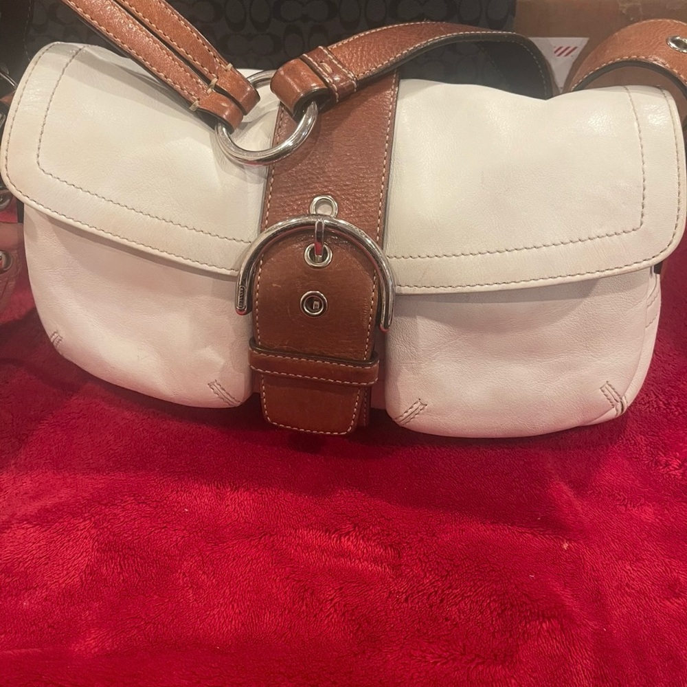 Coach White and Tan Leather Shoulder Bag